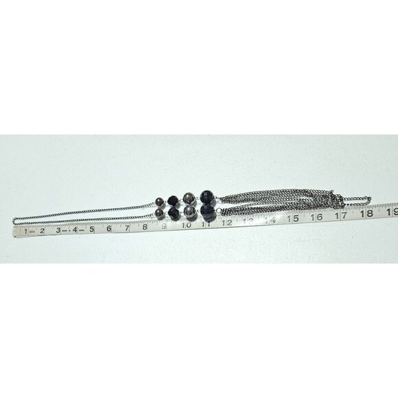 Elegant Black Silver Multi Strand Chain Statement Necklace Faceted Beads Jewelry - Picture 4 of 5